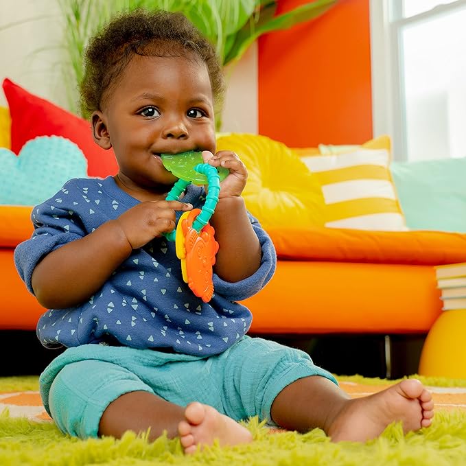 Bright Starts Tropical Chews Silicone Teething Ring - BPA-Free Monkey, Leaf 3 Months
