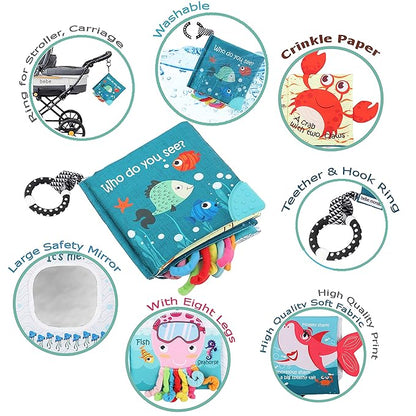 Fish Baby Books Toys, Touch and Feel Cloth Soft Crinkle Books for Babies