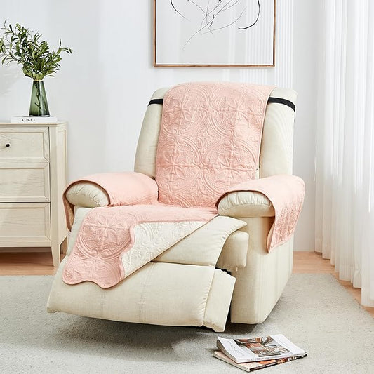 Reversible Recliner Chair Cover - Washable Slipcover Furniture Protector with Elastic Straps - Chair Cover for Dogs, Kids, and Pets - Quilted & Stitched Detail (Recliner, Dusty Rose / Taupe).
