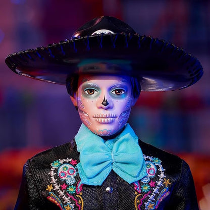 Barbie Signature Doll, 2024 Día De Muertos Ken Collectible in Black Suit with Sky Blue Accents, Hat and Belt Accessories