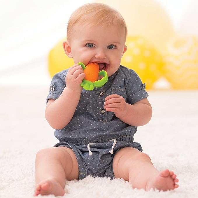 Infantino 3-Pack Water Teethers & Lil' Nibbles Textured Silicone Baby Teether - Sensory Exploration and Teething Relief with Easy to Hold Handles, Orange Carrot 0+ Months