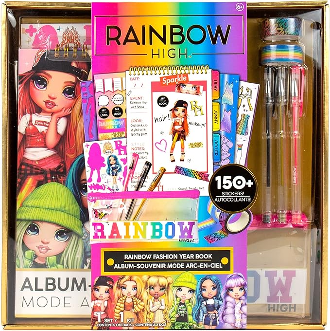 Rainbow High Fashion Runway by Horizon Group USA, Dress Up 6 Die-Cut Dolls, 100+ Accessories Including Fabrics & Repositionable Stickers, Includes Reusable Tote Bag & Pop-Out Runway, Multi