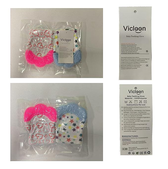 2Pack Silicone Teething Mitt, Soothing Infant Teething Mitten Pain Relief 0-12 Months
