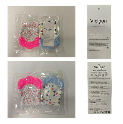 2Pack Silicone Teething Mitt, Soothing Infant Teething Mitten Pain Relief 0-12 Months