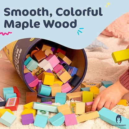 106 Piece Wood Building Blocks Set - Wooden Stacking Blocks for Toddlers and Kids Ages 3-5