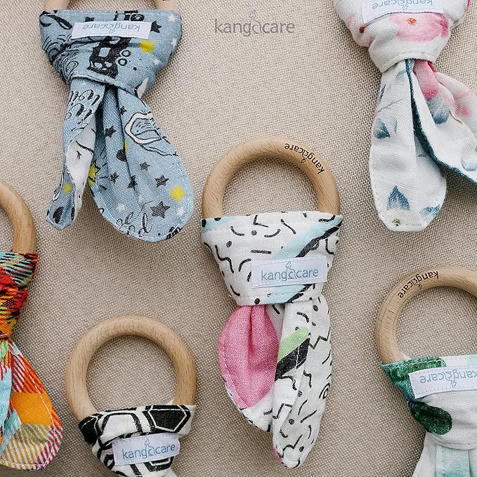 Kanga Care Baby Soft Muslin Sensory Crinkle Bunny Ear Wood 80's