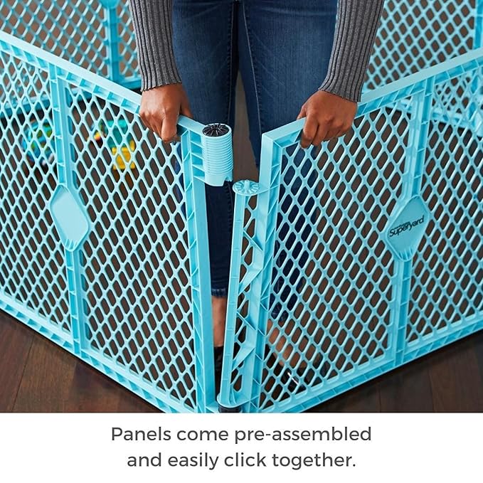 Toddleroo by North States Superyard 6 Panel Free Standing Play Yard, Indoor or Outdoor Baby Playpen, Baby Gate. Made in USA. 5.5 feet Corner to Corner Play Pen (26" Tall, Aqua)
