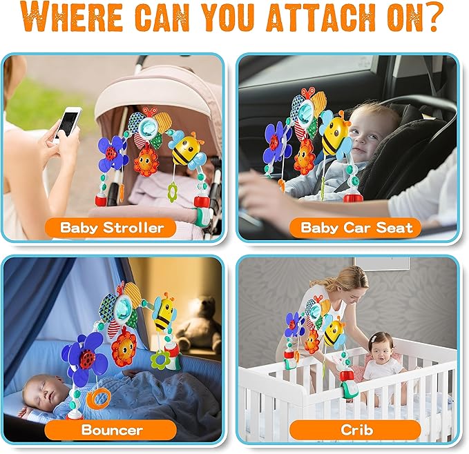 Adjustable Arch Bassinet Toys for Infant & Toddlers, Stroller Arch, Baby Crib Toys with Fascinating Toys for Stimulating Baby’s Senses and Developing Motor Skills