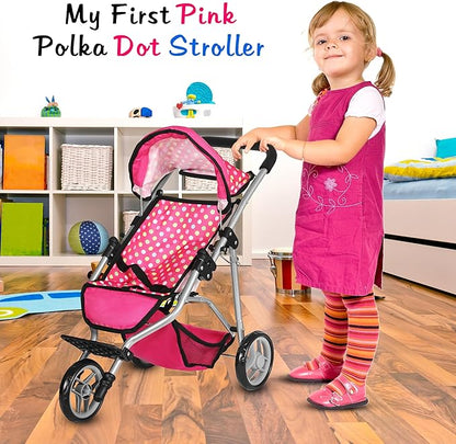 Fash N Kolor - Baby Doll Stroller with Adjustable Canopy & Toy Storage Basket