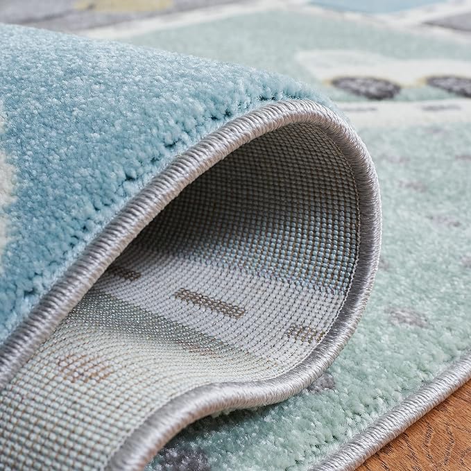 SAFAVIEH Carousel Kids Collection Area Rug - 8' Square, Grey & Light Blue, Non-Shedding & Easy Care, Ideal for High Traffic Areas for Boys & Girls in Playroom, Nursery, Bedroom (CRK193F)