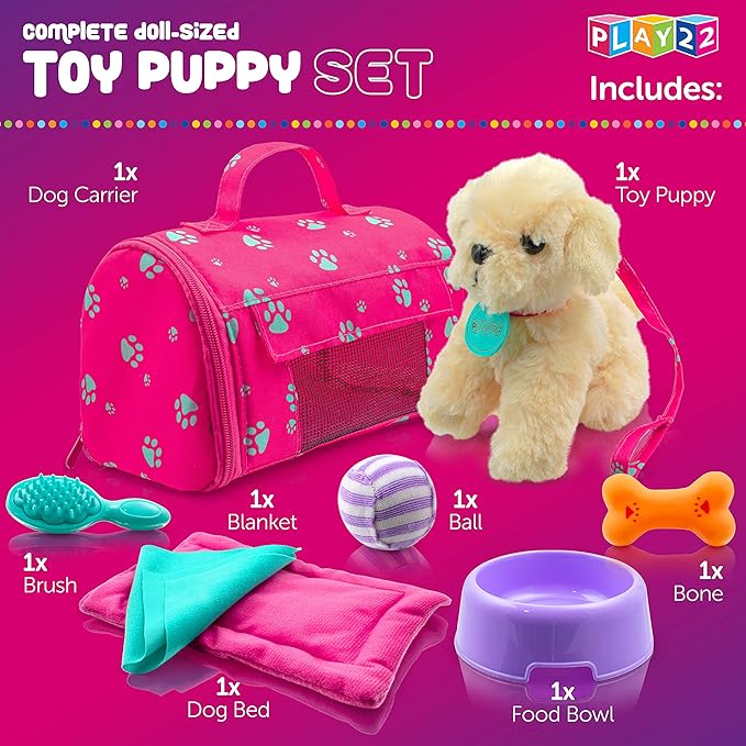Play22 Plush Puppy Doll Set for Kids 9 PCS - Baby Doll Accessories 4 Year 18" Dolls,