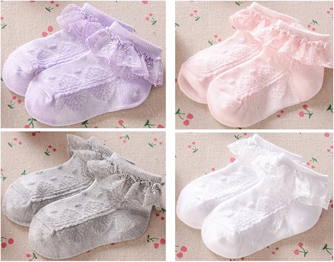 QandSweet Baby Girls' Eyelet Flower Socks Ankle Sock for Newborn