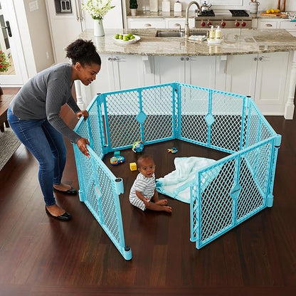 Toddleroo by North States Superyard 6 Panel Free Standing Play Yard, Indoor or Outdoor Baby Playpen, Baby Gate. Made in USA. 5.5 feet Corner to Corner Play Pen (26" Tall, Aqua)