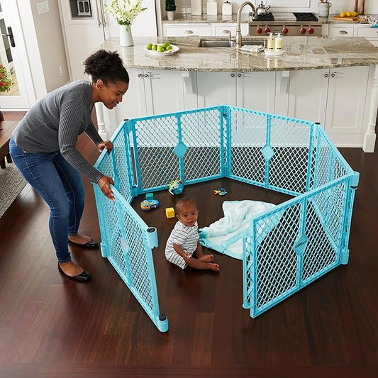 Toddleroo by North States Superyard 6 Panel Free Standing Play Yard, Indoor or Outdoor Baby Playpen, Baby Gate. Made in USA. 5.5 feet Corner to Corner Play Pen (26" Tall, Aqua)