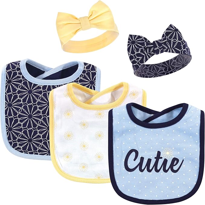 Hudson Baby Unisex BabyCotton Bib and Headband or Caps Set