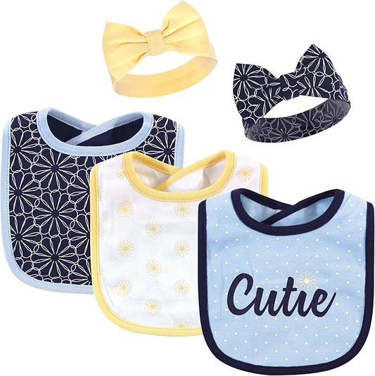 Hudson Baby Unisex BabyCotton Bib and Headband or Caps Set