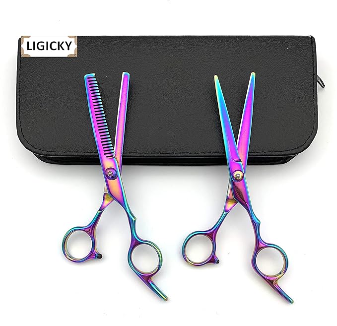 LIGICKY Hair Cutting Scissors Kit Professional Stainless Steel Hairdressing Scissors Set Hair thinning Shears Bang Hair Scissor for Kids/Salon/Home