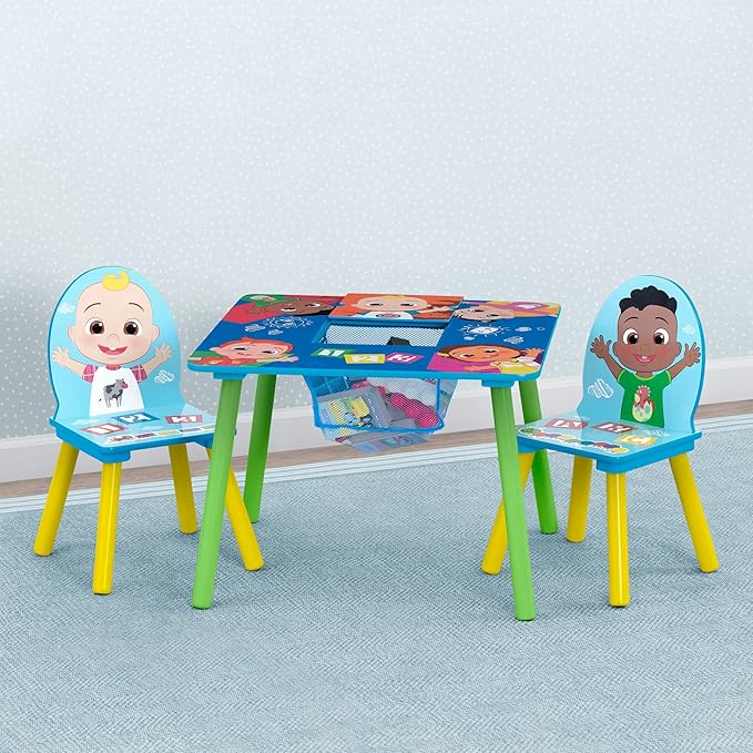 Delta Children CoComelon School Bus Toy Box + Delta Children 2-Chair Set