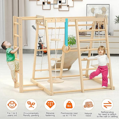 Jungle Gym, Toddler Climbing Toys, Indoor Playground Climbing Toys for Toddlers, Montessori Style Playground Sets for Backyards with Slide, Climbing Wall, Rope Wall Climber, Monkey Bars, Swing