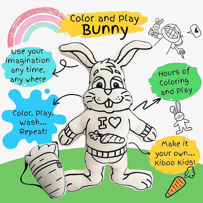 Color Your Doll - Bunny with Mini Carrot Backpack - Washable Markers Included - Reusable, Educational Art & Crafts Toy for Kids - Play, Wash, Repeat - Creative Gift for Easter Basket