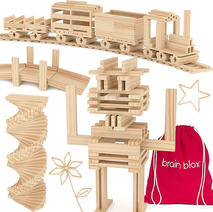 Natural Wooden Blocks for Kids Ages 4-8 - Montessori Blocks for Hands-on Learning (300 Building