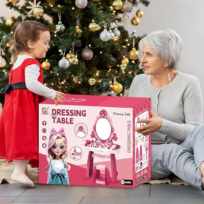 Toddler Vanity Makeup Table Toy with Mirror&Chair，Kids Vanity Set Toddlers2 3 4 5 6Years Old