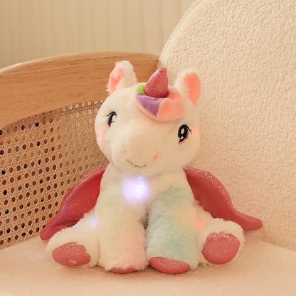 Hopearl LED Musical Stuffed Unicorn Adorable Lighting Up Singing Plush Toy Adjustable Volume Lullaby Animated Soothe Birthday Festival for Kids Toddler Girls, White 11''
