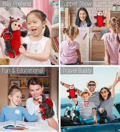 DolliBu Ladybug Plush Hand Puppet for Kids - Soft Plush