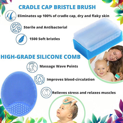 Cradle Cap Brush for Babies - Baby Sponge for Bathing Newborn Bath Essentials | Baby Brush and Comb Set Newborn - Cradle Cap Treatment | Baby Bath Sponges for Newborns (5-Pack)