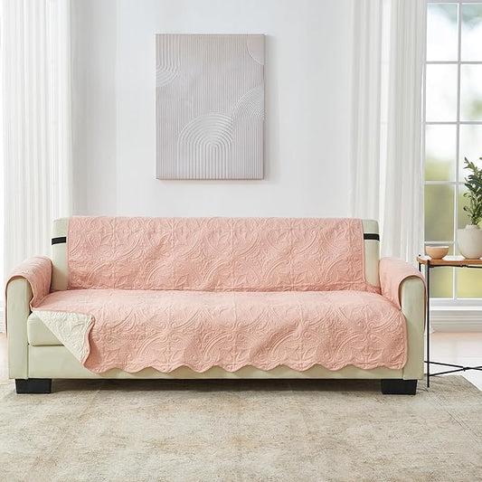 Great Bay Home Reversible Sofa Cover - Washable Slipcover Furniture Protector with Elastic Straps - Couch Cover for Dogs, Kids, and Pets - Quilted & Stitched Detail (Sofa, Dusty Rose/Taupe)