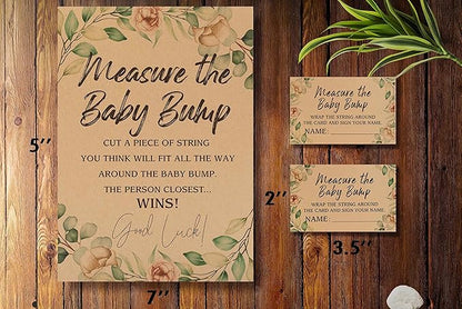 1 Measure the Baby Bump Kraft Sign & 50 Guessing Cards Set, Gender Neutral Baby Shower Games/083KF