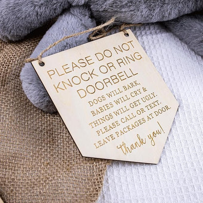 2pcs Wooden Baby Sleeping Hanging Sign Plaque, Do Not Knock Or Ring The Bell 1
