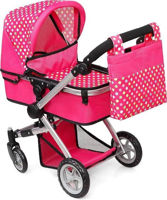 fash n kolor Foldable Pram for Baby Doll with Polka