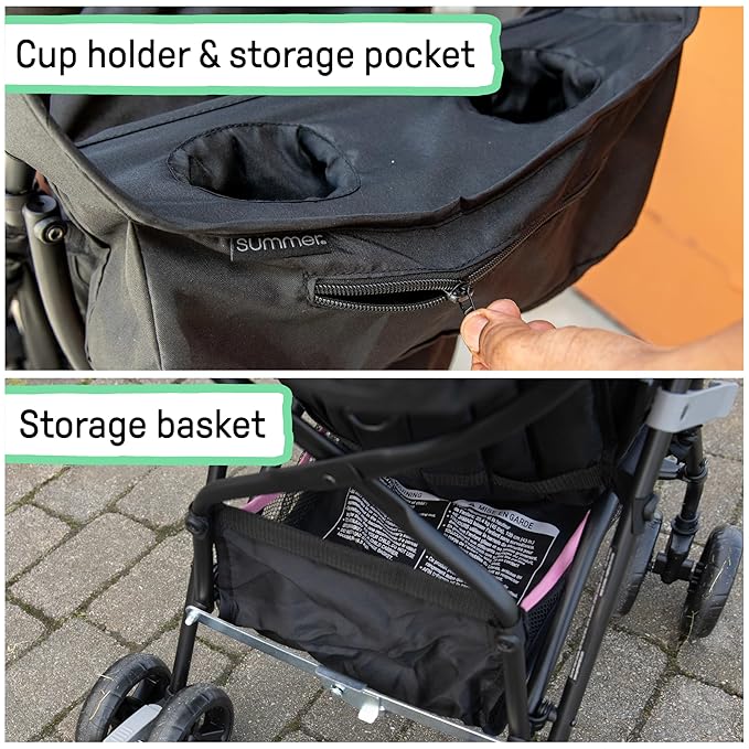 Summer by Ingenuity 3D Mini Convenience Stroller – Lightweight Stroller with Compact Fold, Multi-Position Recline, Canopy with Pop Out Sun Visor and More – Umbrella Stroller for Travel, Pink