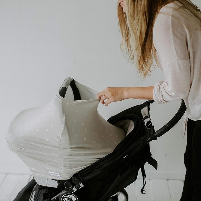 Parker Baby 4 in 1 Car Seat Cover for Girls and Boys - Stretchy Carseat Canopy, Nursing Cover, Grocery Cart Cover, High Chair Cover - “Cherry”