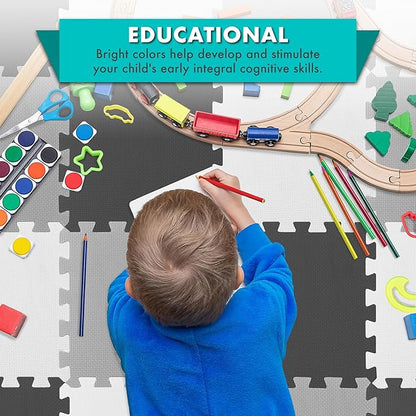 ProSource Foam Puzzle Floor Play Mat for Kids and Babies with Solid Colors, 36 or 16 Interlocking Tiles with Borders