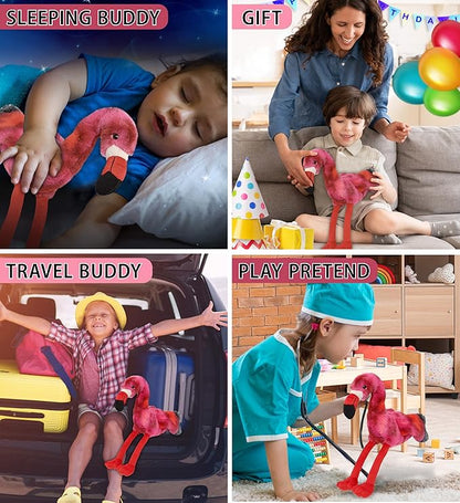 DolliBu Pink Tie-Dye Flamingo Super Soft Stuffed Animal, Cute Realistic Stuffed Animals for Girls 8 Inches