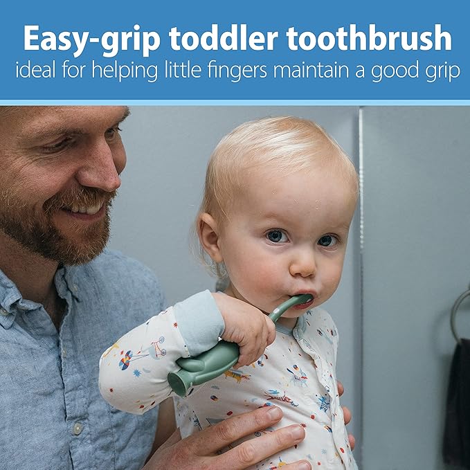 Dr. Brown's Toddler Toothbrush, Dinosaur, Green and Orange, 2-Pack