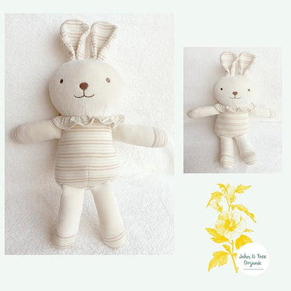Organic Cotton Baby First Friend (Hello! Little Bunny) Attachment Doll for Baby, Pillow Buddy 15.7 inches