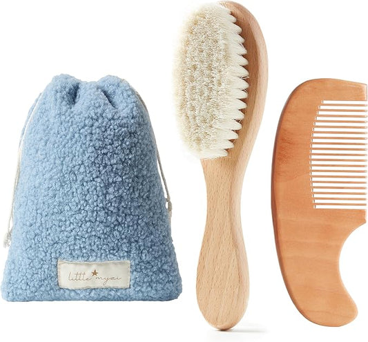 MYZI Baby Hair Brush Set – Soft Baby Brush Set for Newborns, Baby Comb and Brush Set Girl and Boy, Toddler Hair Brush and Toddler Comb - Baby Gift Set