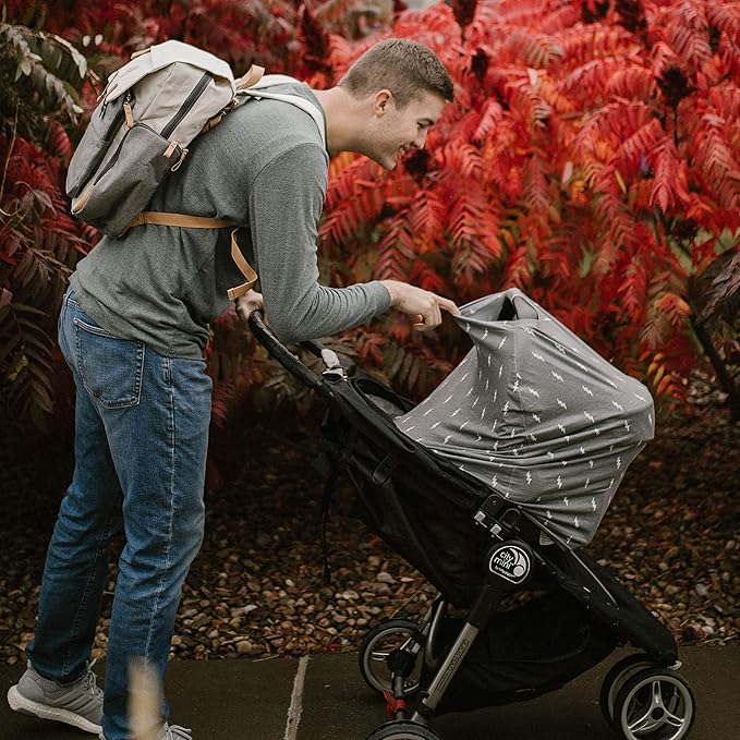 Parker Baby Co. 4 in 1 Car Seat Cover for Girls and Boys - Stretchy Carseat Canopy, Nursing Cover, Grocery Cart Cover, High Chair Cover - Storm