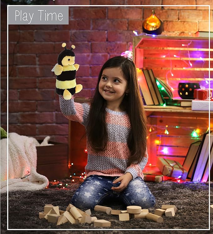 DolliBu Honeybee Plush Hand Puppet - Soft Bee Puppet Stuffed Animal Hand Puppet Toy, Perfect for Puppet Show Games 10 Inch