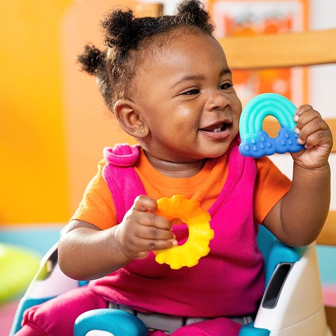 Bright Starts Chance of Smiles Silicone Teether 2-Pk, Easy-Grasp Sun and Rainbow 3 Months+