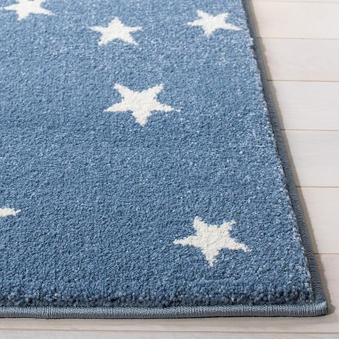 SAFAVIEH Carousel Kids Collection Area Rug - 6'7" x 9', Light Blue & Grey, Non-Shedding & Easy Care, Ideal for High Traffic Areas for Boys & Girls in Playroom, Nursery, Bedroom (CRK135L)