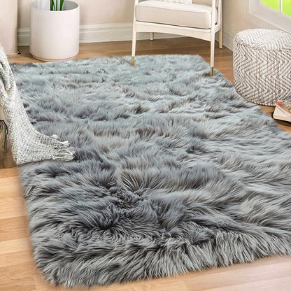 Gorilla Grip Fluffy Faux Fur Rug, Machine Washable Soft Furry Area Rugs, Rubber Backing, Plush Floor Carpets for Baby Nursery, Bedroom, Living Room Shag Carpet, Luxury Home Decor, 2x4, Gray