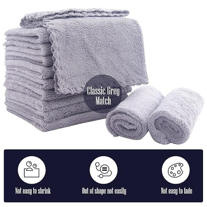 16 Pack Baby Washcloths - Luxury Coral Fleece Grey,10x10 Inch