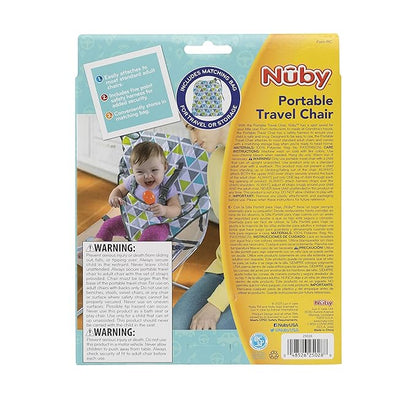 Nuby On The Go Toddler Portable Travel Chair for Babies and Toddlers - 5 Point Safety Adjustable Straps - 6+ Months - Folds into a Storage Bag, Brush Strokes