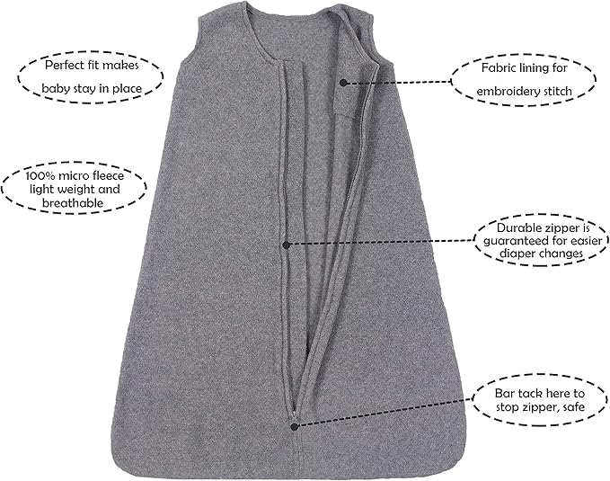 Belsden Micro-Fleece Baby Wearable Blanket 12-18M, Ultra Soft Cozy Safe Baby Sleep Bag and Sack Tog 1, Fit Infants Baby Boys Girls, Gray, Large