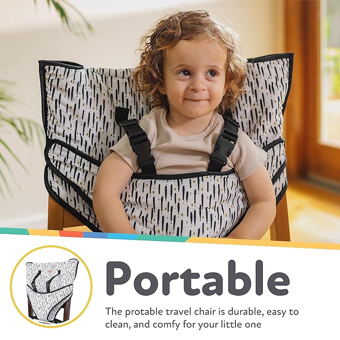 Nuby On The Go Toddler Portable Travel Chair for Babies and Toddlers - 5 Point Safety Adjustable Straps - 6+ Months - Folds into a Storage Bag, Brush Strokes