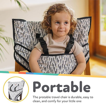 Nuby On The Go Toddler Portable Travel Chair for Babies and Toddlers - 5 Point Safety Adjustable Straps - 6+ Months - Folds into a Storage Bag, Brush Strokes